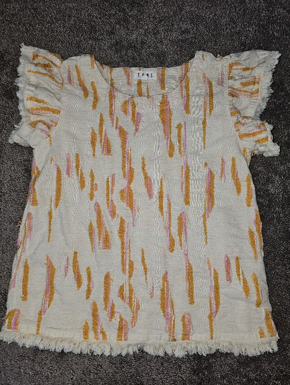 THML Cream Orange Pink Ruffled Fringe Boho Top Embroidered India Sz XS